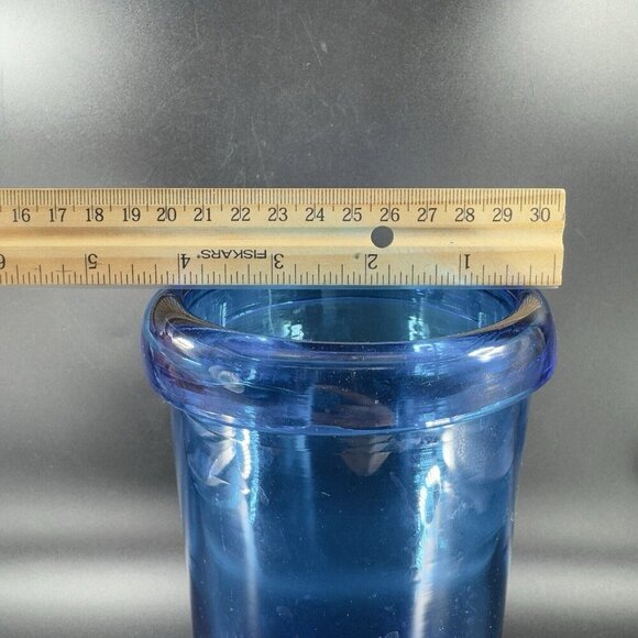 Blenko Joel Myers Roll Top Vase Cylinder Cobalt Blue Manganese 365nm Green UV - Picture 5 of 14